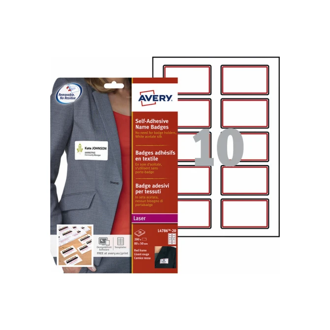 Naambadge etiket Avery L4786-20 80x50mm rood kader 200 etiketten