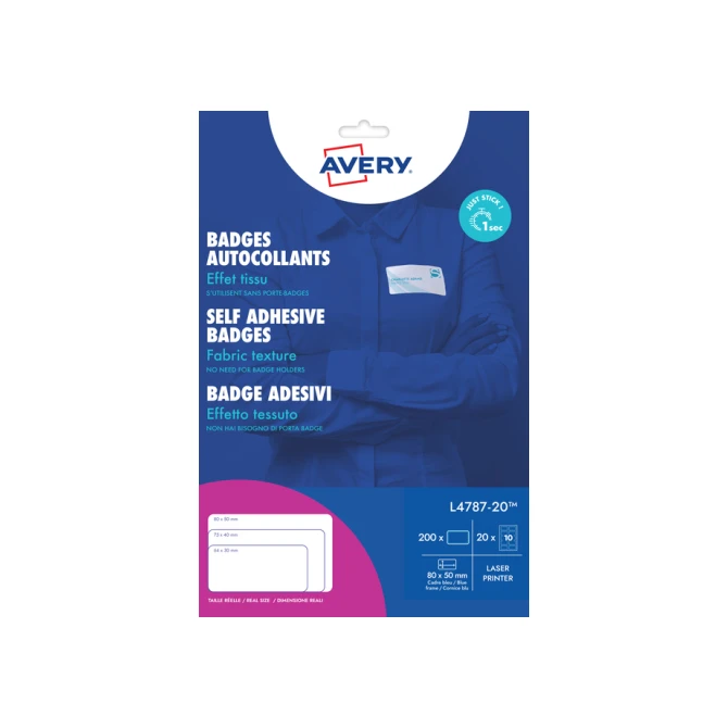 Naambadge etiket Avery L4787-20 80x50mm blauw kader 200 etiketten