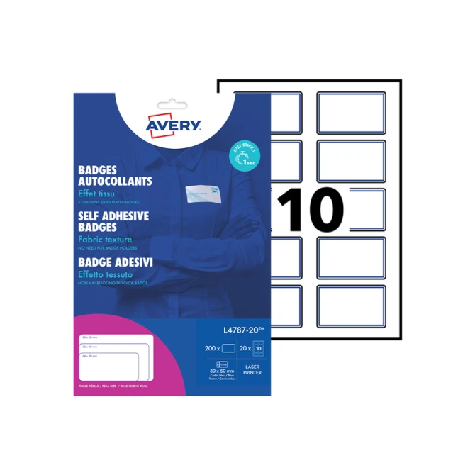 Naambadge etiket Avery L4787-20 80x50mm blauw kader 200 etiketten