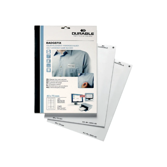 Naambadge etiket Durable 8334 40x75mm zelfklevend wit 240 stuks