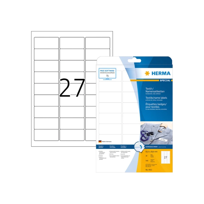 Naambadge etiket HERMA 4511 63.5x29.6mm wit