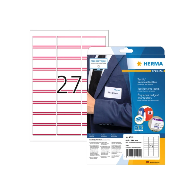 Naambadge etiket HERMA 4512 63.5x29.6mm wit/rood