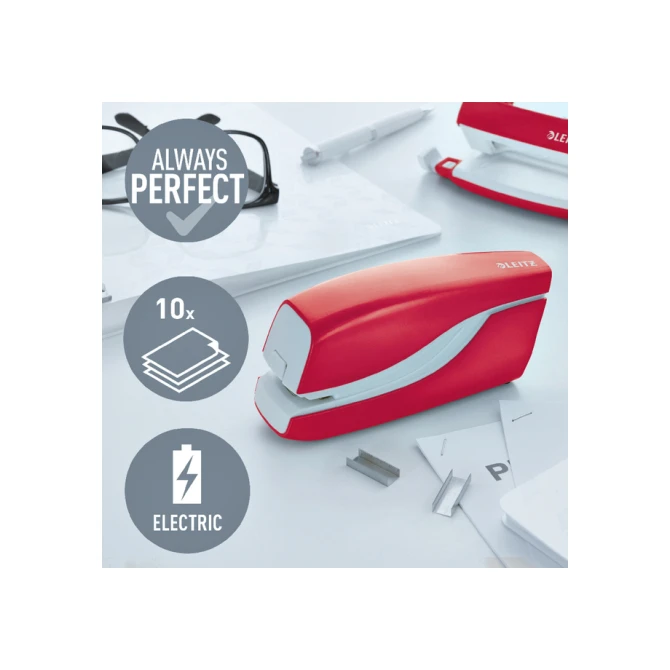 Nietmachine Leitz NeXXt WOW contactloos elektrisch 10 vel rood Nietmachine Leitz NeXXt WOW contactloos elektrisch 10 vel rood