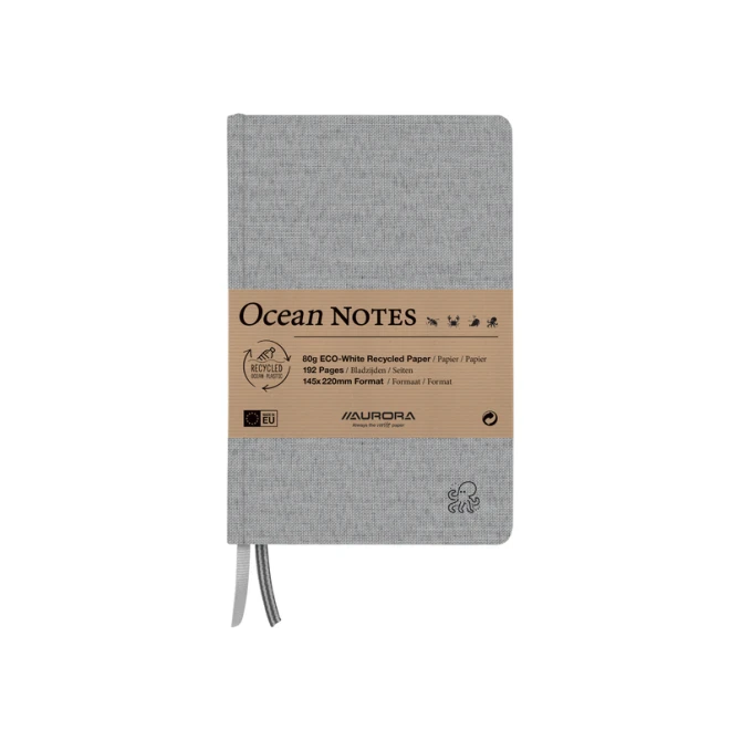 Notitieboek Aurora Ocean A5 192blz lijn 80gr linnenstructuur kaft grijs