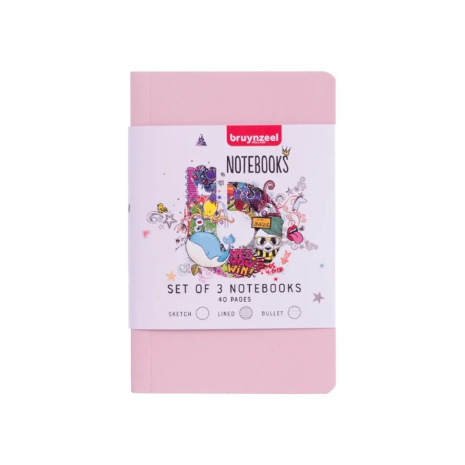 Notitieboek Bruynzeel Teens A6 set à 3 glitterkleuren