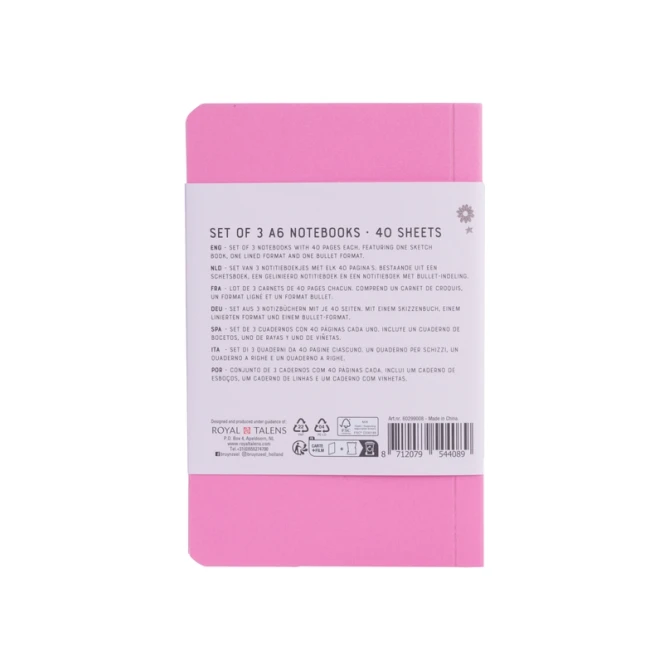 Notitieboek Bruynzeel Teens A6 set à 3 glitterkleuren