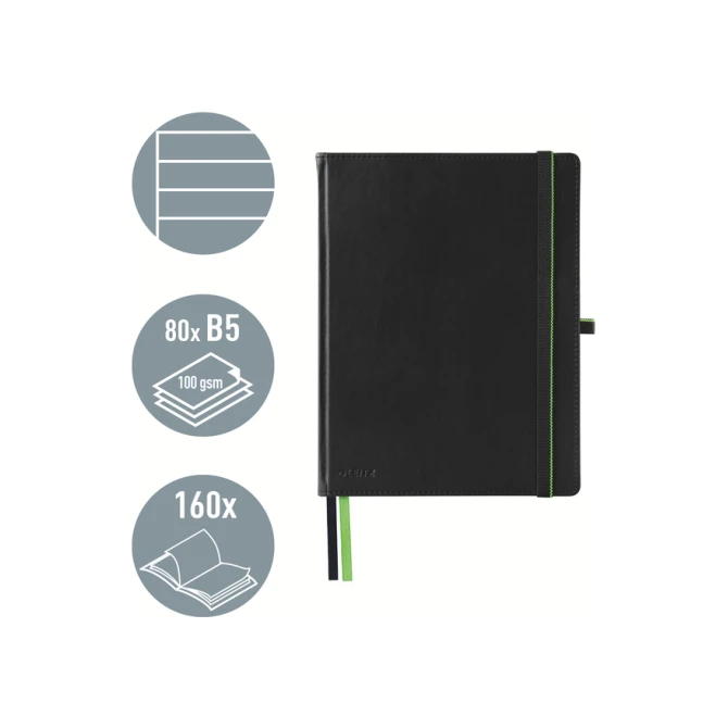 Notitieboek Leitz Complete 187x242mm lijn 160 pagina's 100gr zwart