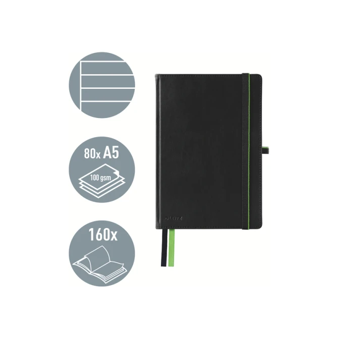 Notitieboek Leitz Complete A5 lijn 160 pagina's 100gr zwart