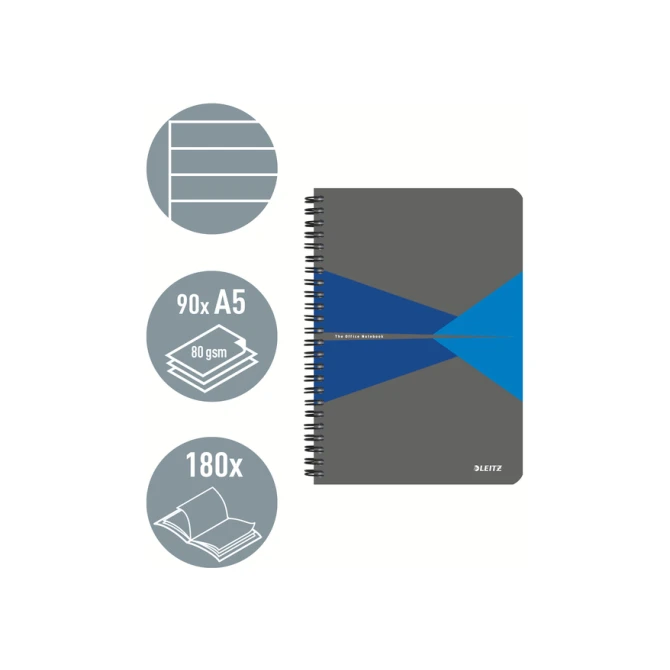 Notitieboek Leitz Office A5 lijn 180 pagina's 80gr grijs blauw