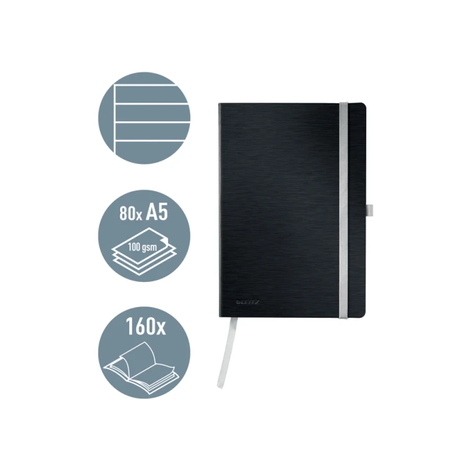 Notitieboek Leitz Style A5 lijn 160 pagina's 100gr zwart