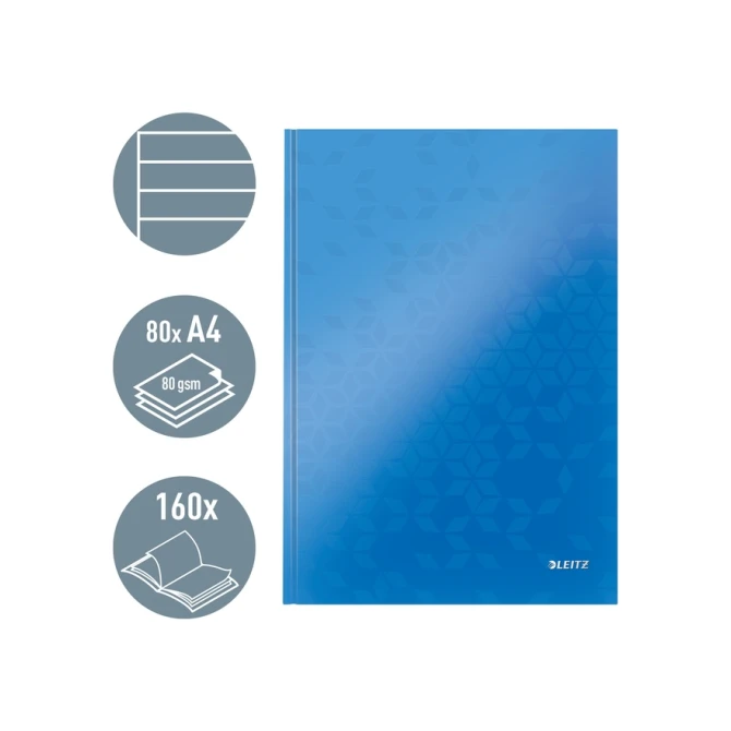 Notitieboek Leitz WOW A4 160blz 90gr lijn blauw