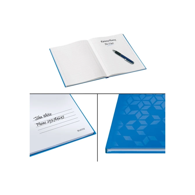 Notitieboek Leitz WOW A4 160blz 90gr lijn blauw