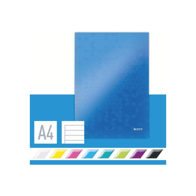 Notitieboek Leitz WOW A4 160blz 90gr lijn blauw