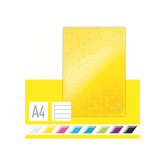 Notitieboek Leitz WOW A4 160blz 90gr lijn geel