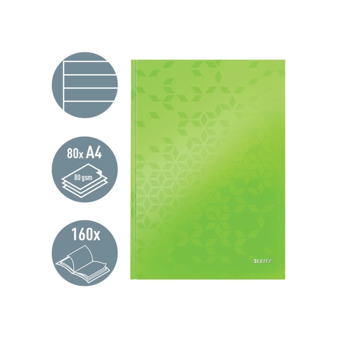 Notitieboek Leitz WOW A4 160blz 90gr lijn groen