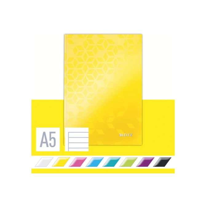 Notitieboek Leitz WOW A5 160blz 90gr lijn geel