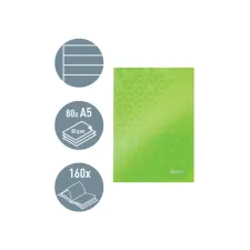 Notitieboek Leitz WOW A5 160blz 90gr lijn groen