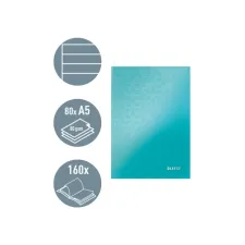 Notitieboek Leitz WOW A5 160blz 90gr lijn ijsblauw
