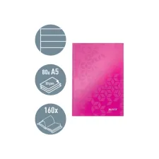 Notitieboek Leitz WOW A5 160blz 90gr lijn roze