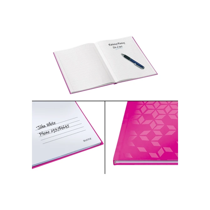 Notitieboek Leitz WOW A5 160blz 90gr lijn roze