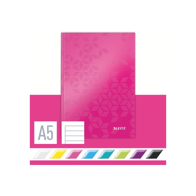 Notitieboek Leitz WOW A5 160blz 90gr lijn roze