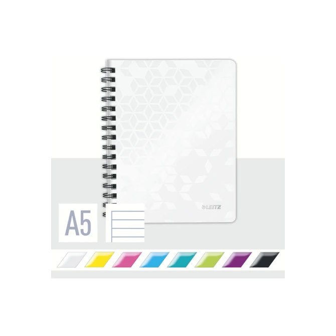 Notitieboek Leitz WOW A5 lijn spiraal PP wit