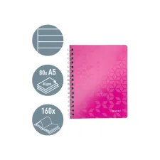 Notitieboek Leitz WOW A5 spiraal PP lijn roze