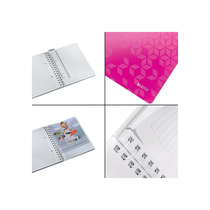 Notitieboek Leitz WOW A5 spiraal PP lijn roze