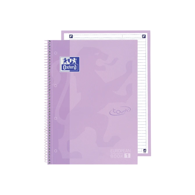 Notitieboek Oxford Touch Europeanbook A4+ 4-gaats lijn 80vel pastel paars
