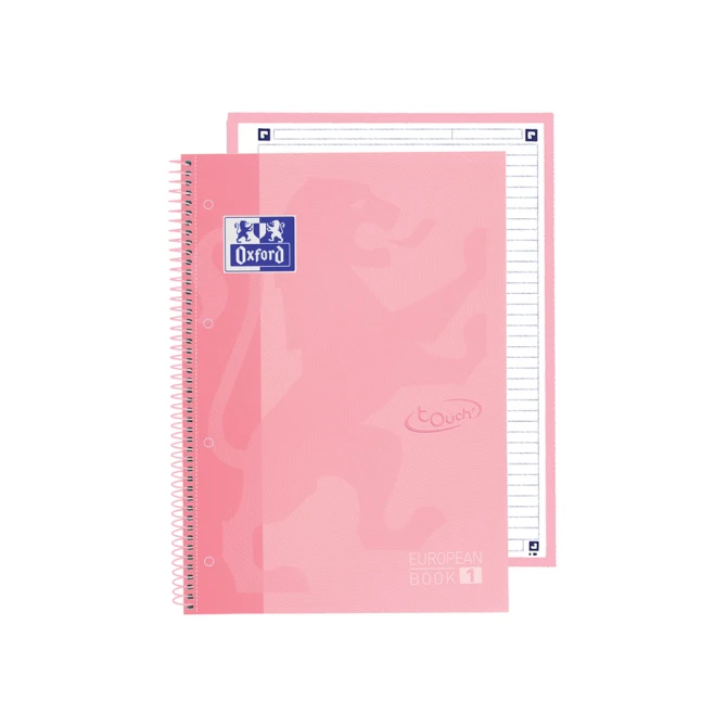 Notitieboek Oxford Touch Europeanbook A4+ 4-gaats lijn 80vel pastel roze