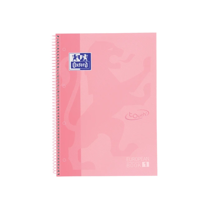 Notitieboek Oxford Touch Europeanbook A4+ 4-gaats lijn 80vel pastel roze