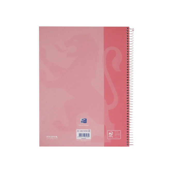 Notitieboek Oxford Touch Europeanbook A4+ 4-gaats lijn 80vel pastel roze