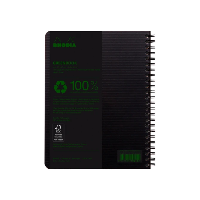 Notitieboek Rhodia Greenbook A5 lijn 6-gaats 180 pagina's 90gr zwart