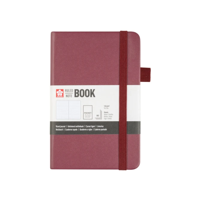 Notitieboek Sakura pocket 90x140mm lijn hard cover moerbei