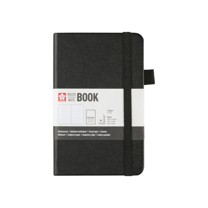 Notitieboek Sakura pocket 90x140mm lijn hard cover zwart