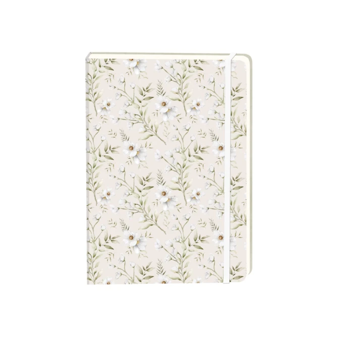 Notitieboek witte bloemen A5 lijn 92 pagina's softcover creme