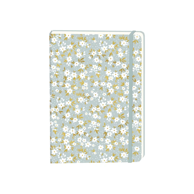 Notitieboek witte bloemen A5 lijn 92 pagina's softcover grijs