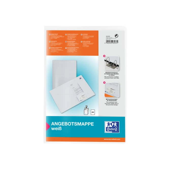 Offertemap Oxford A4 met insteektas 2 kleppen 0.5mm PP wit