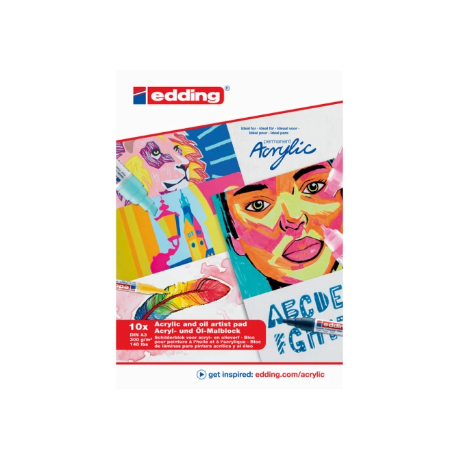 Olie- en Acrylblok edding 30010 A3 10 vel 300 gram wit