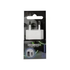 Oplader Green Mouse USB-C 1x en USB-A 1x wit blisterverpakking