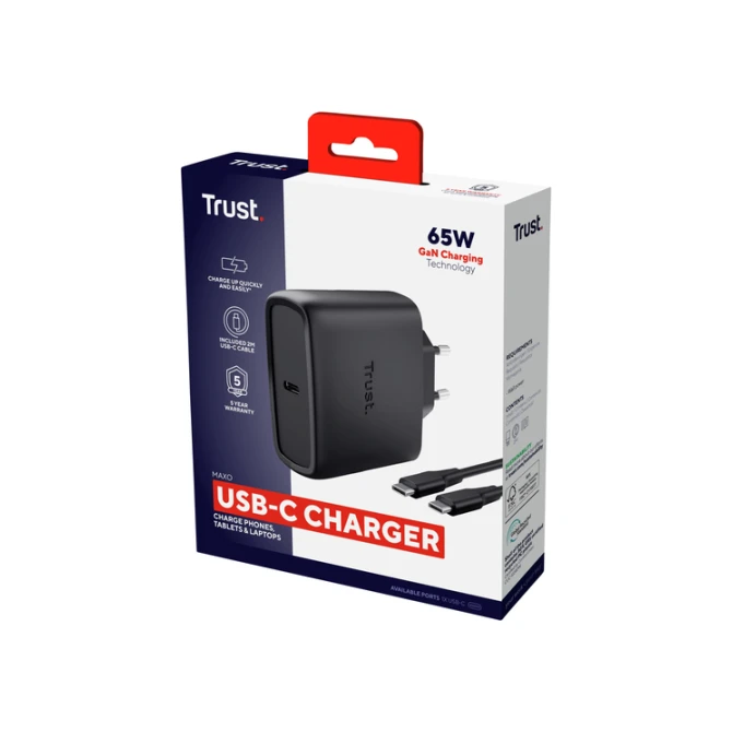 Oplader Trust Maxo 65W USB-C GAN zwart