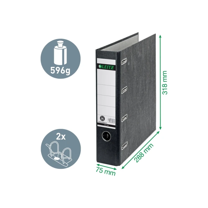 Ordner Leitz 1092 giro-bank met dubbele mechaniek 75mm karton A4 zwart