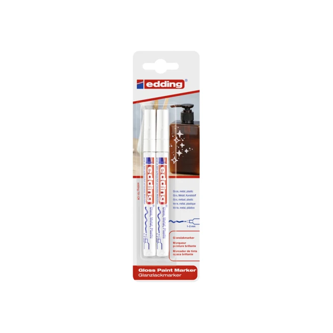 Paintmarker edding 751 op oliebasis 1-2mm wit blister à 2 stuks
