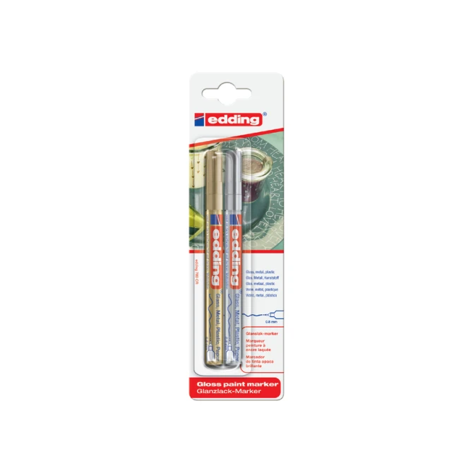 Paintmarker edding 780 op oliebasis 0.8mm goud en zilver blister à 2st