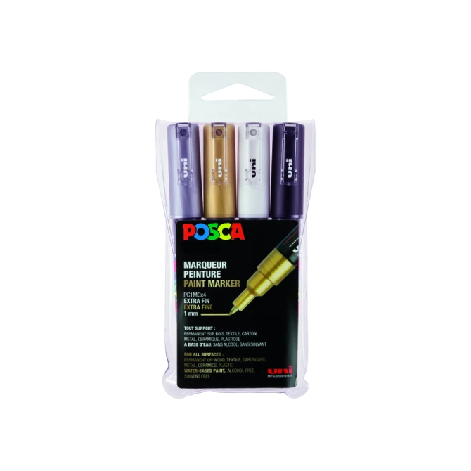 Paintmarker Uni POSCA PC1MC extra fijn assorti set à 4 stuks