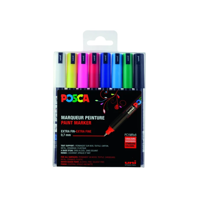 Paintmarker Uni POSCA PC1MR extra fijn assorti set à 8 stuks
