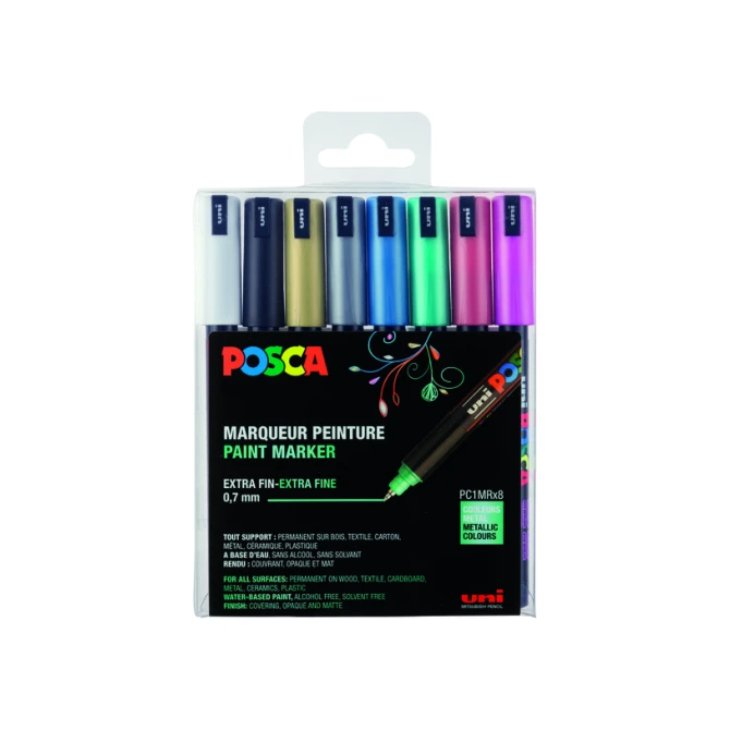 Paintmarker Uni POSCA PC1MR extra fijn metallic assorti set à 8 stuks