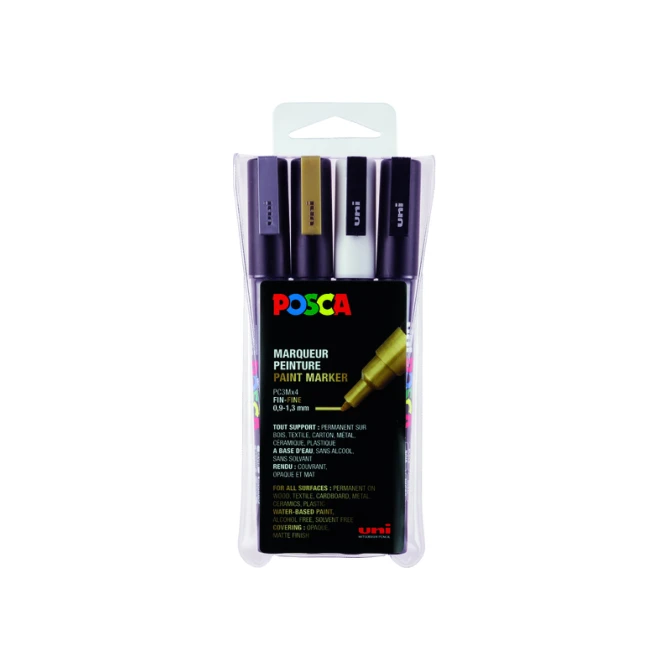 Paintmarker Uni POSCA PC3M fijn assorti set à 4 stuks