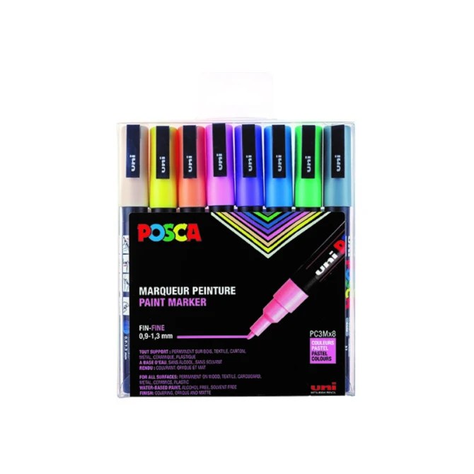 Paintmarker Uni POSCA PC3M fijn pastel assorti set à 8 stuks