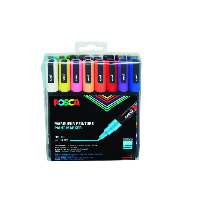 Paintmarker Uni POSCA PC3M fijn standaard assorti set à 16 stuks
